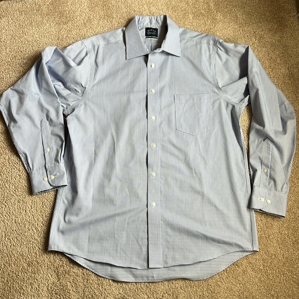 Eagle Men’s Blue Gingham Cotton Regular Fit Button Up. Size 16.5. 34/35